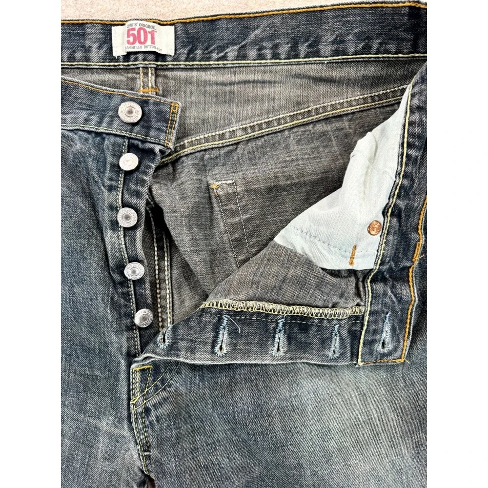 Levi's 501 Original Jeans Mens 36x32 Blue Denim Grunge Button Fly Straight Leg